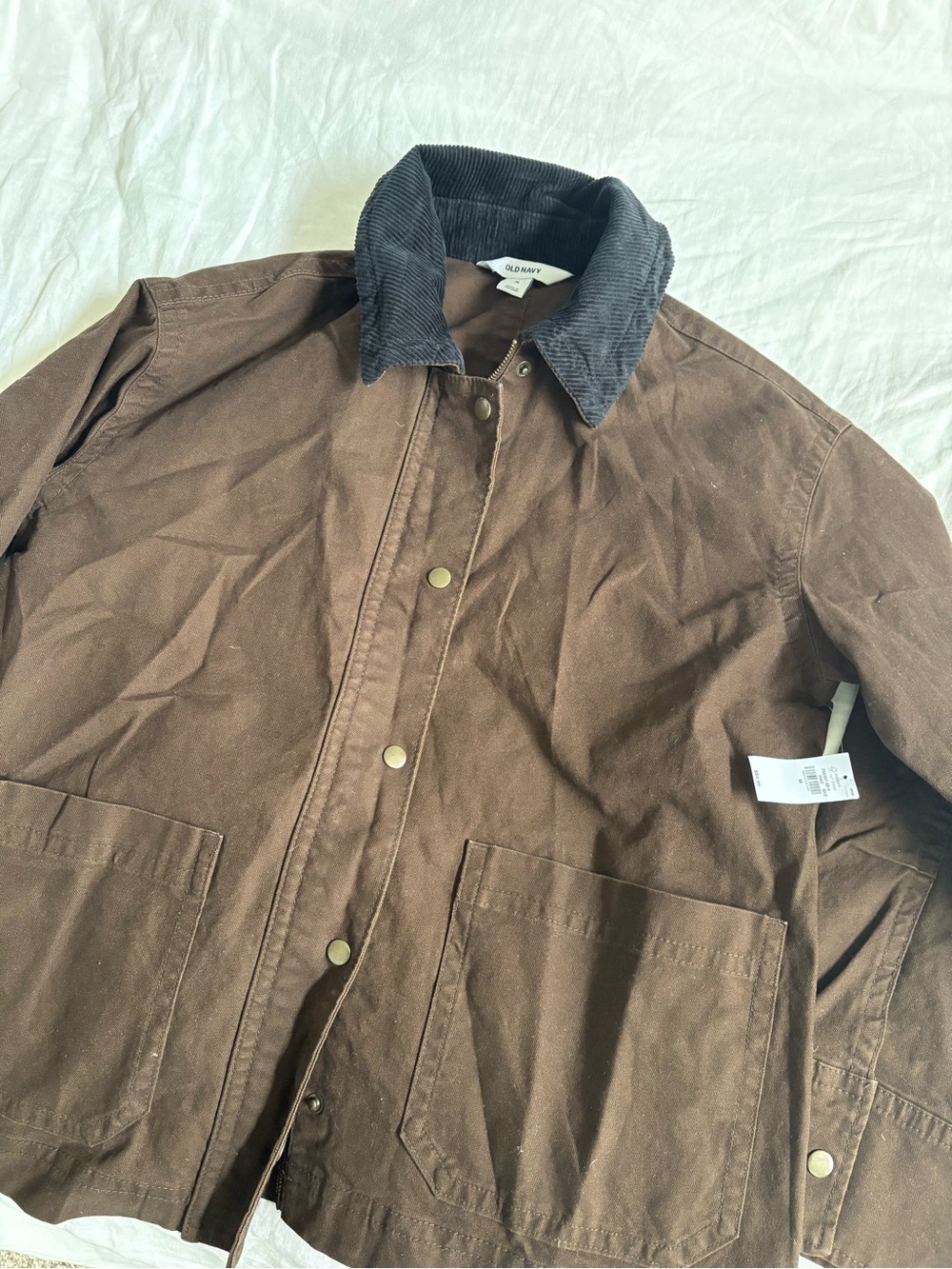 Old Navy Brown Canvas Jacket with Contrast Corduroy Collar